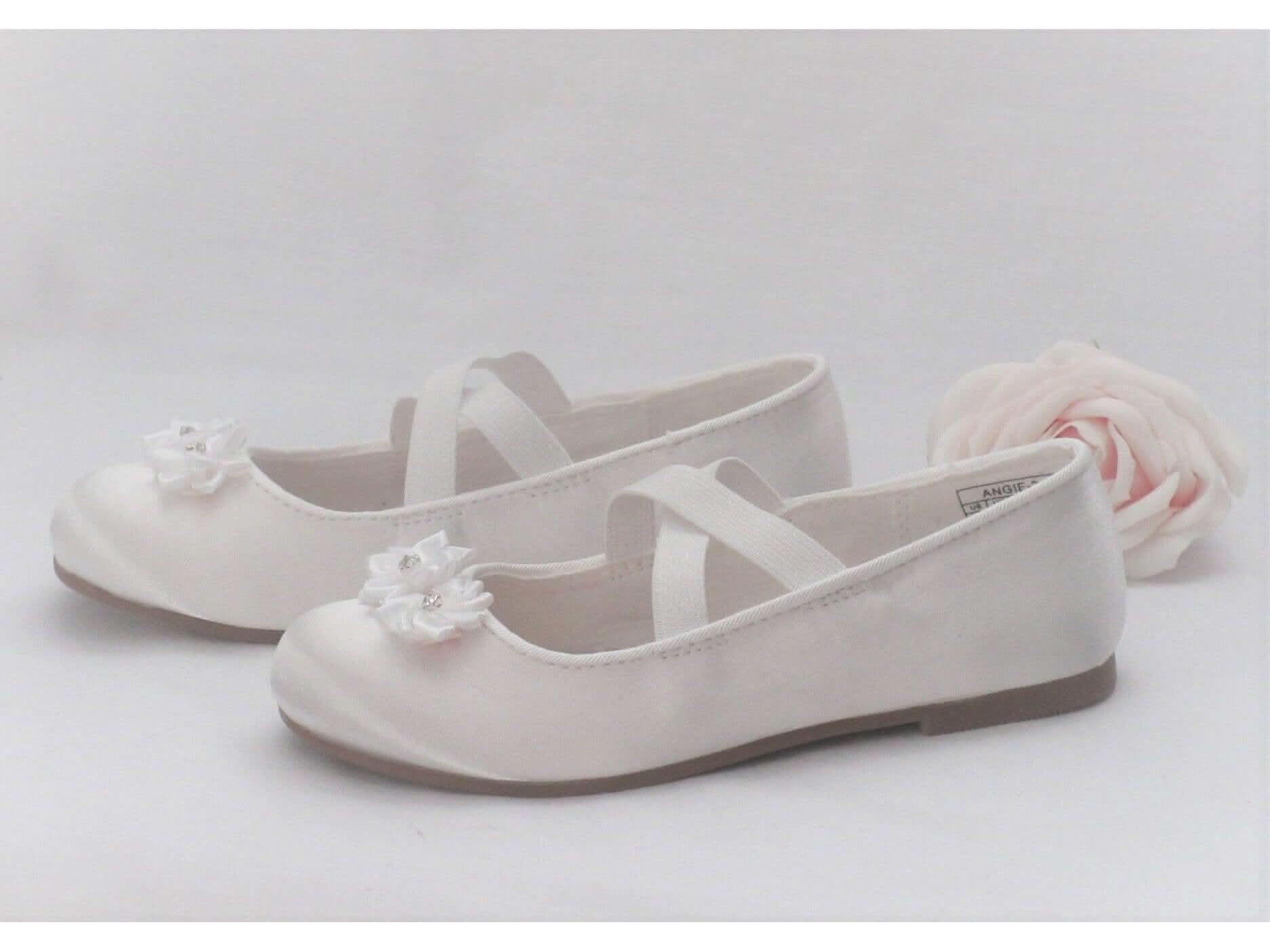 Custom White Satin Flower Girl, Bridesmaid Shoes, Communion Shoes, Girls Prty Occasion Shoes. - Crystal Shoe Designs