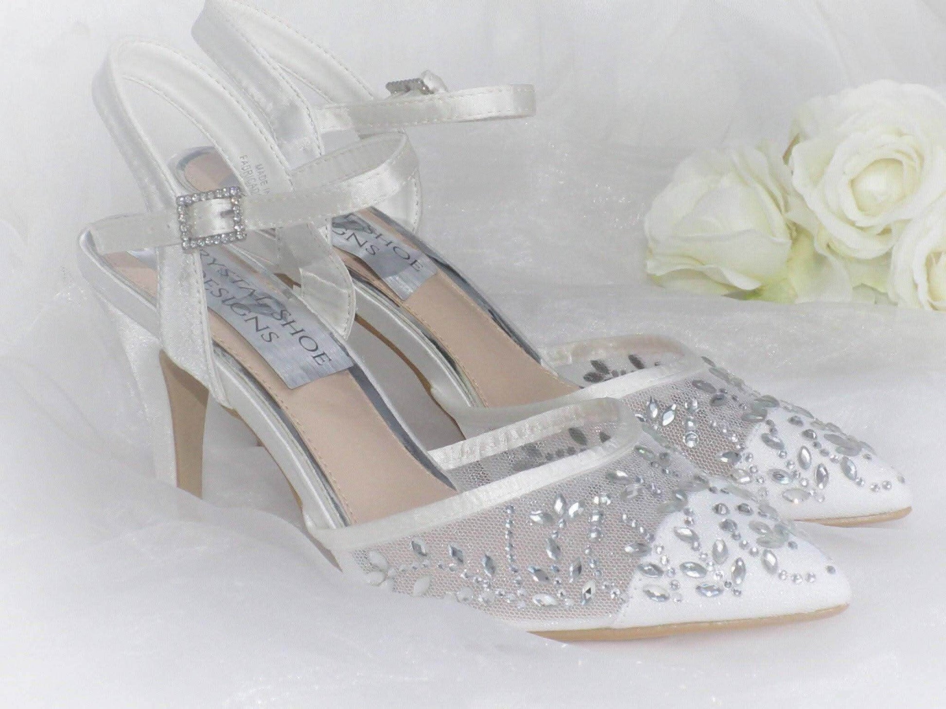 Elegant Wedding Shoes, Strappy Bridal Heels, Embellished Wedding Shoes - Crystal Shoe Designs