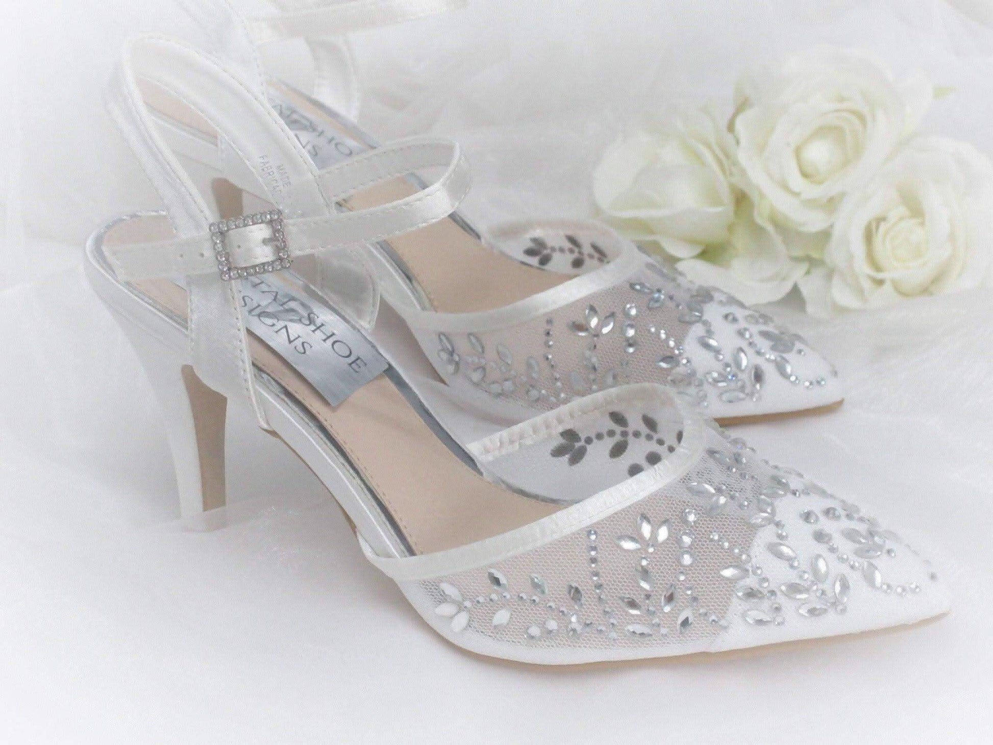 Elegant Wedding Shoes, Strappy Bridal Heels, Embellished Wedding Shoes - Crystal Shoe Designs