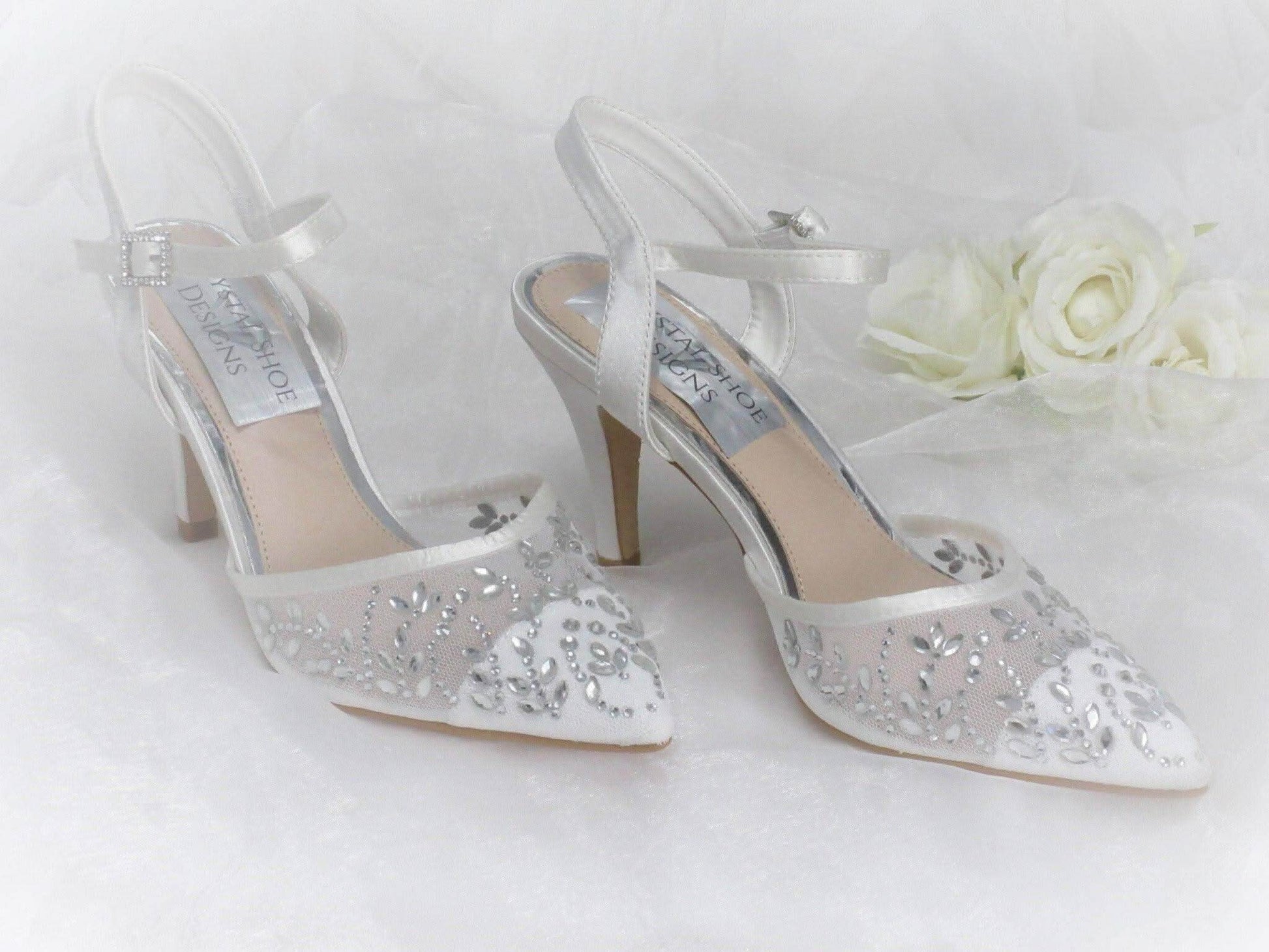 Elegant Wedding Shoes, Strappy Bridal Heels, Embellished Wedding Shoes - Crystal Shoe Designs