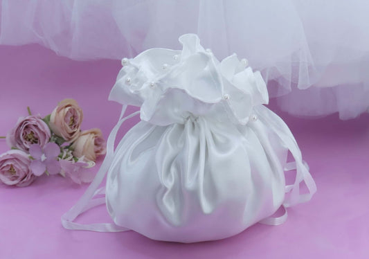 Flower Girl, Communion Pearl Edged Dolly Bag - Crystal Shoe Designs