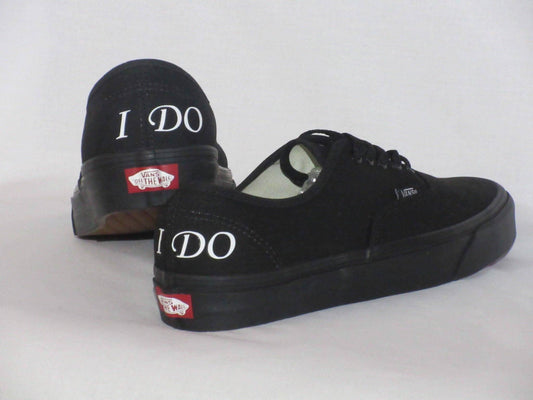 Groom Custom "I Do" Wedding Sneakers, Black Vans Authentic, Groom Shoes. - Crystal Shoe Designs