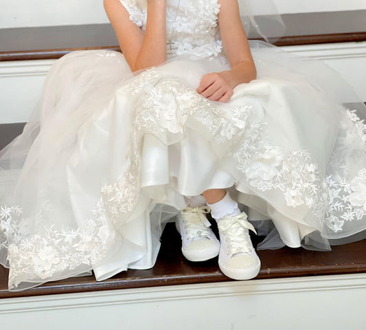 Holy Communion Ivory Pearl Trainers - Crystal Shoe Designs
