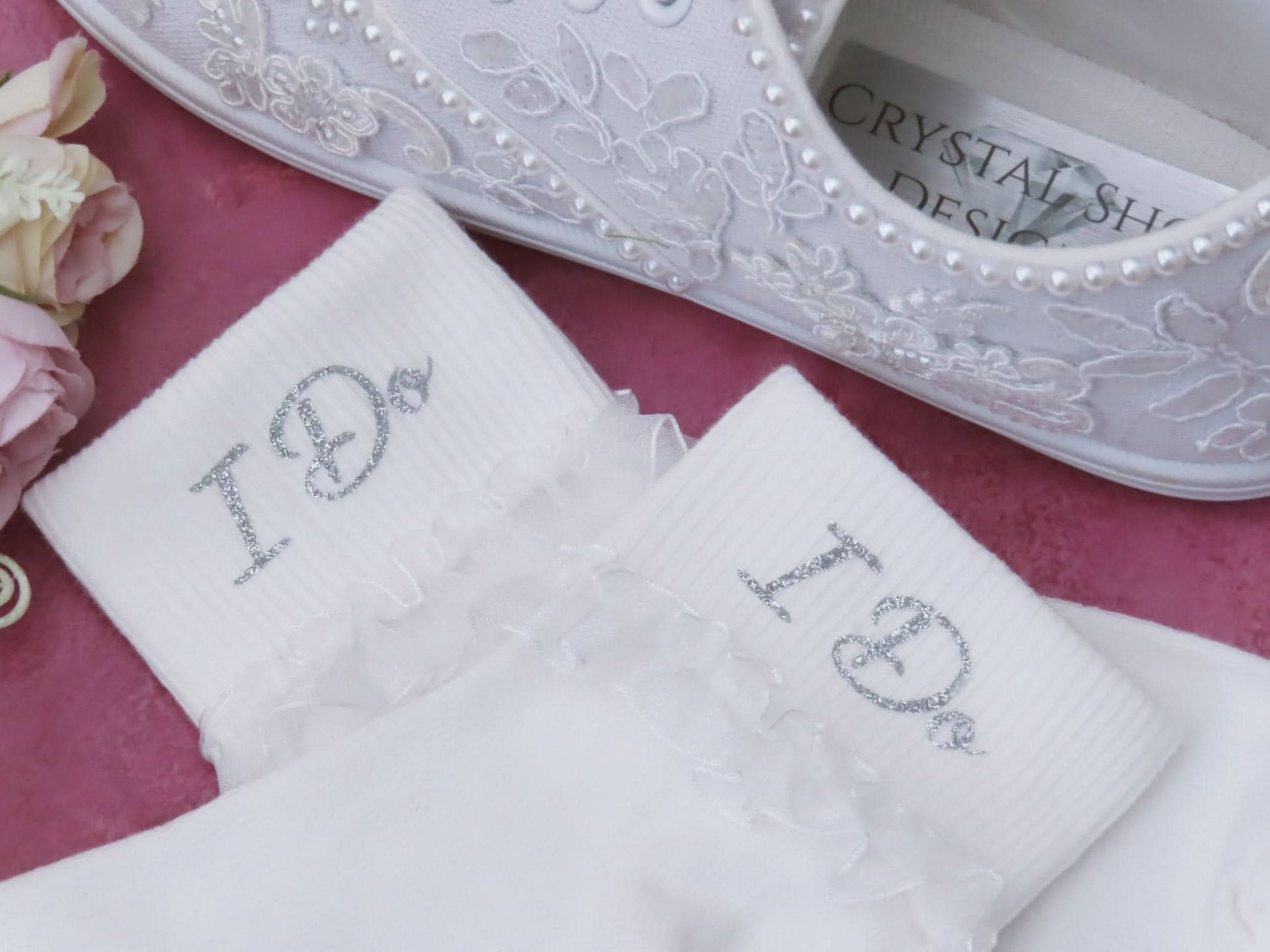 "I Do" Wedding Socks For Bride. - Crystal Shoe Designs