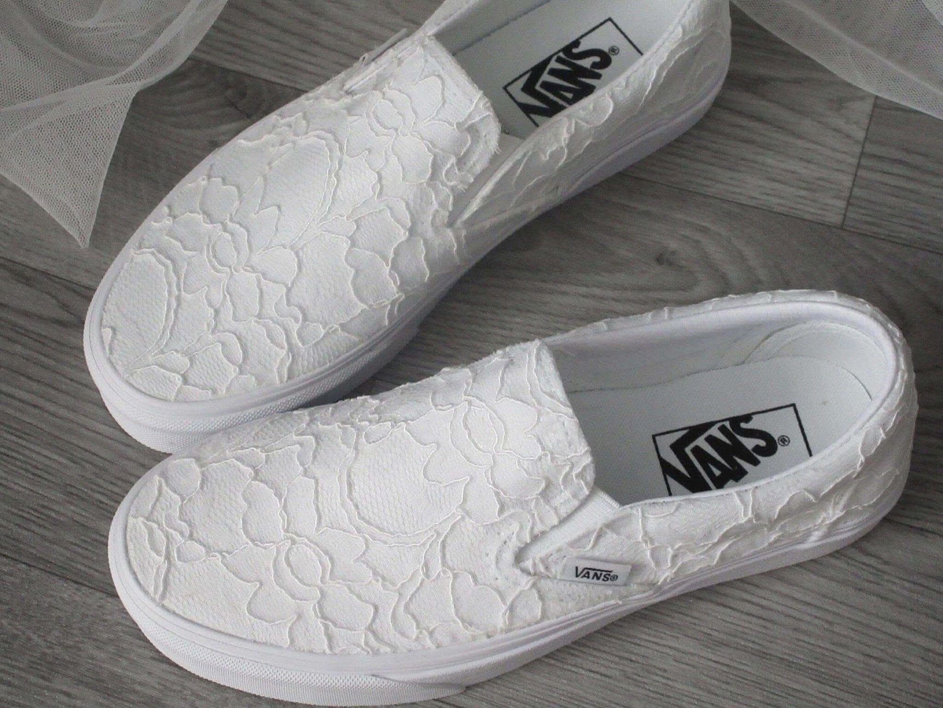 Lace Slip On Vans Wedding Trainers For Brides. - Crystal Shoe Designs