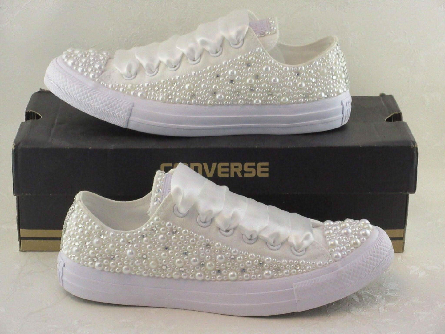 Luxury Wedding Pearl Bridal Converse - Crystal Shoe Designs