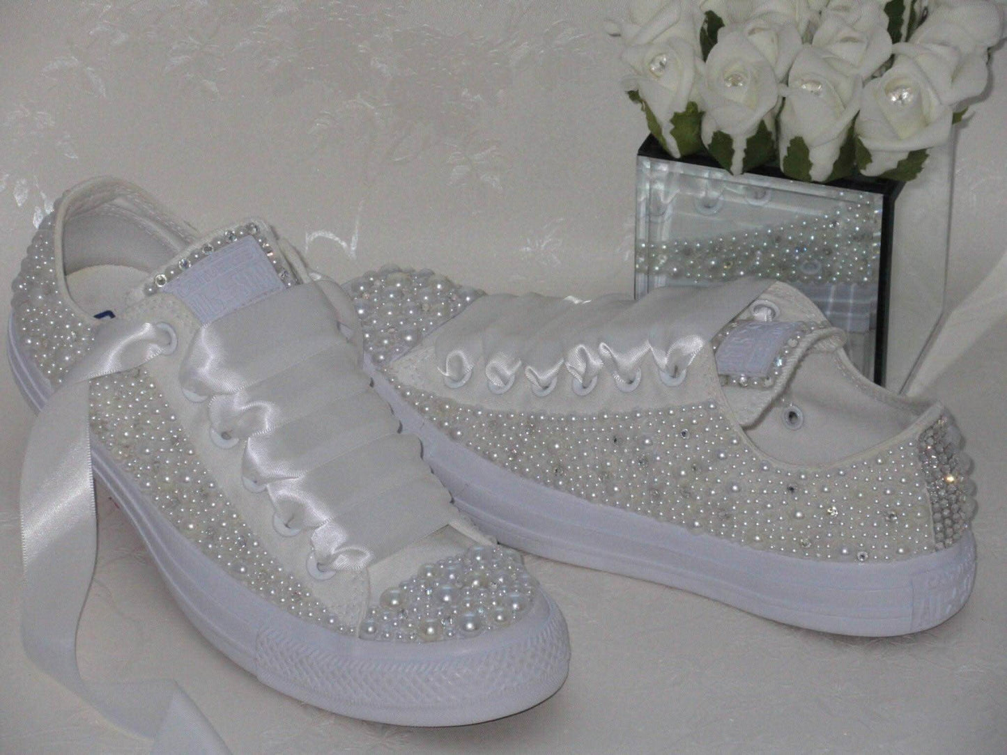 Luxury Wedding Pearl Bridal Converse - Crystal Shoe Designs