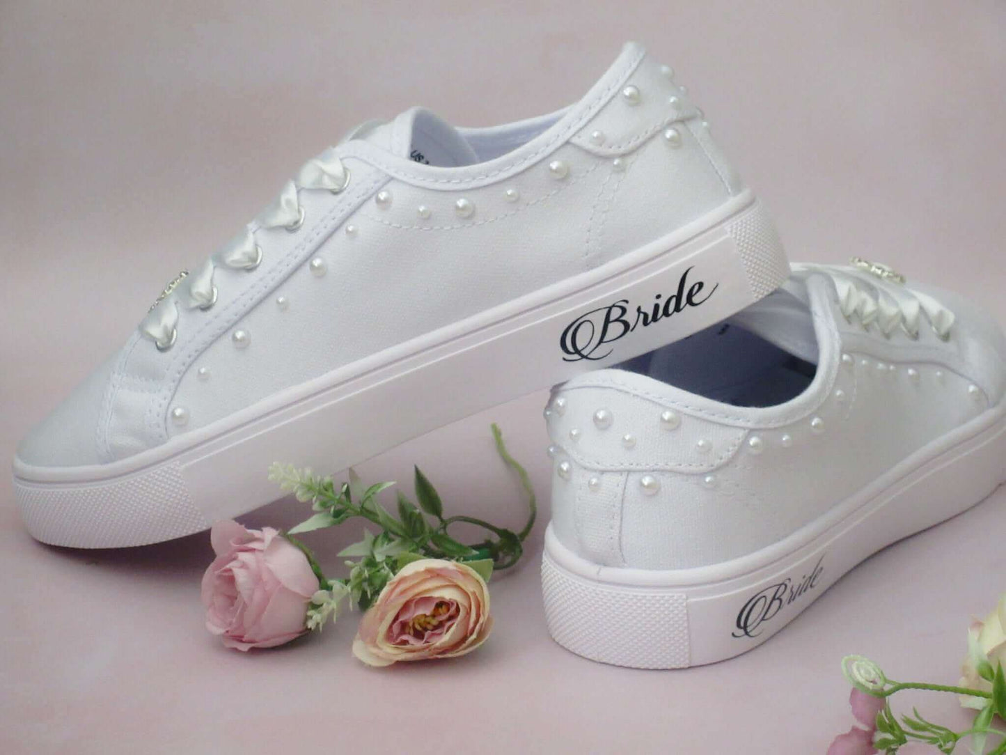 Pearl Detail Affordable Bride Trainers - Crystal Shoe Designs