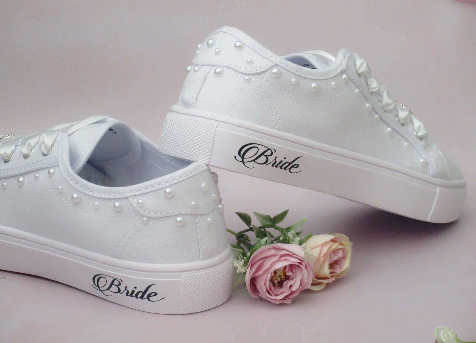 Pearl Detail Affordable Bride Trainers - Crystal Shoe Designs