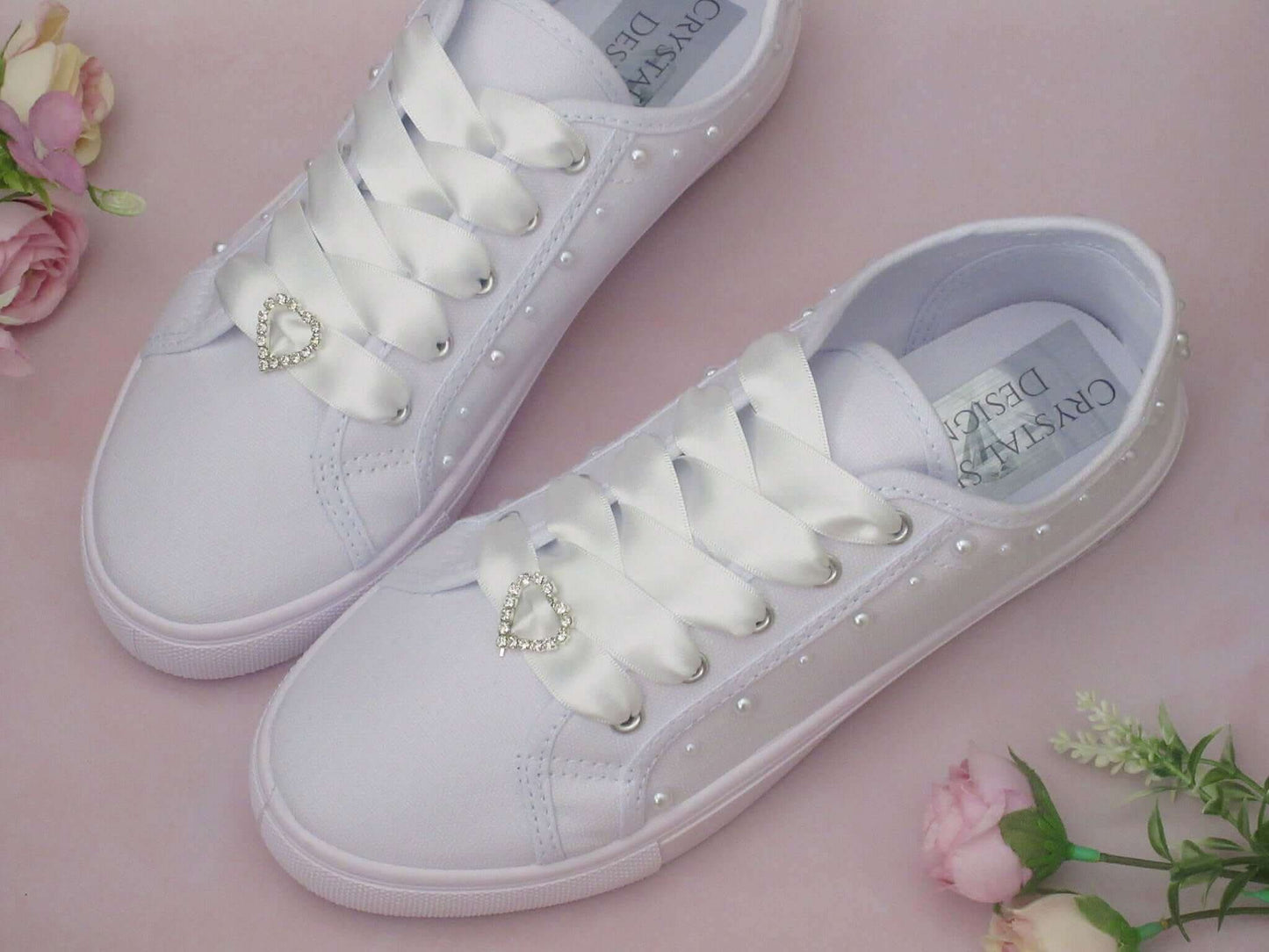 Pearl Detail Affordable Bride Trainers - Crystal Shoe Designs