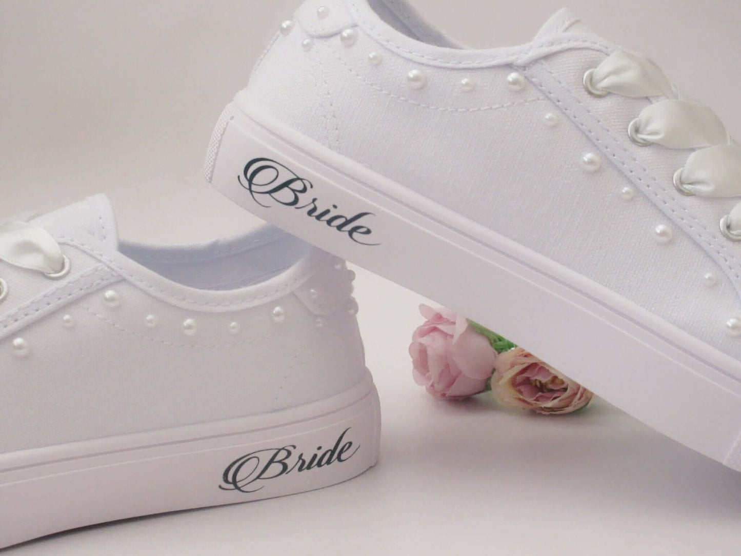 Pearl Detail Affordable Bride Trainers - Crystal Shoe Designs