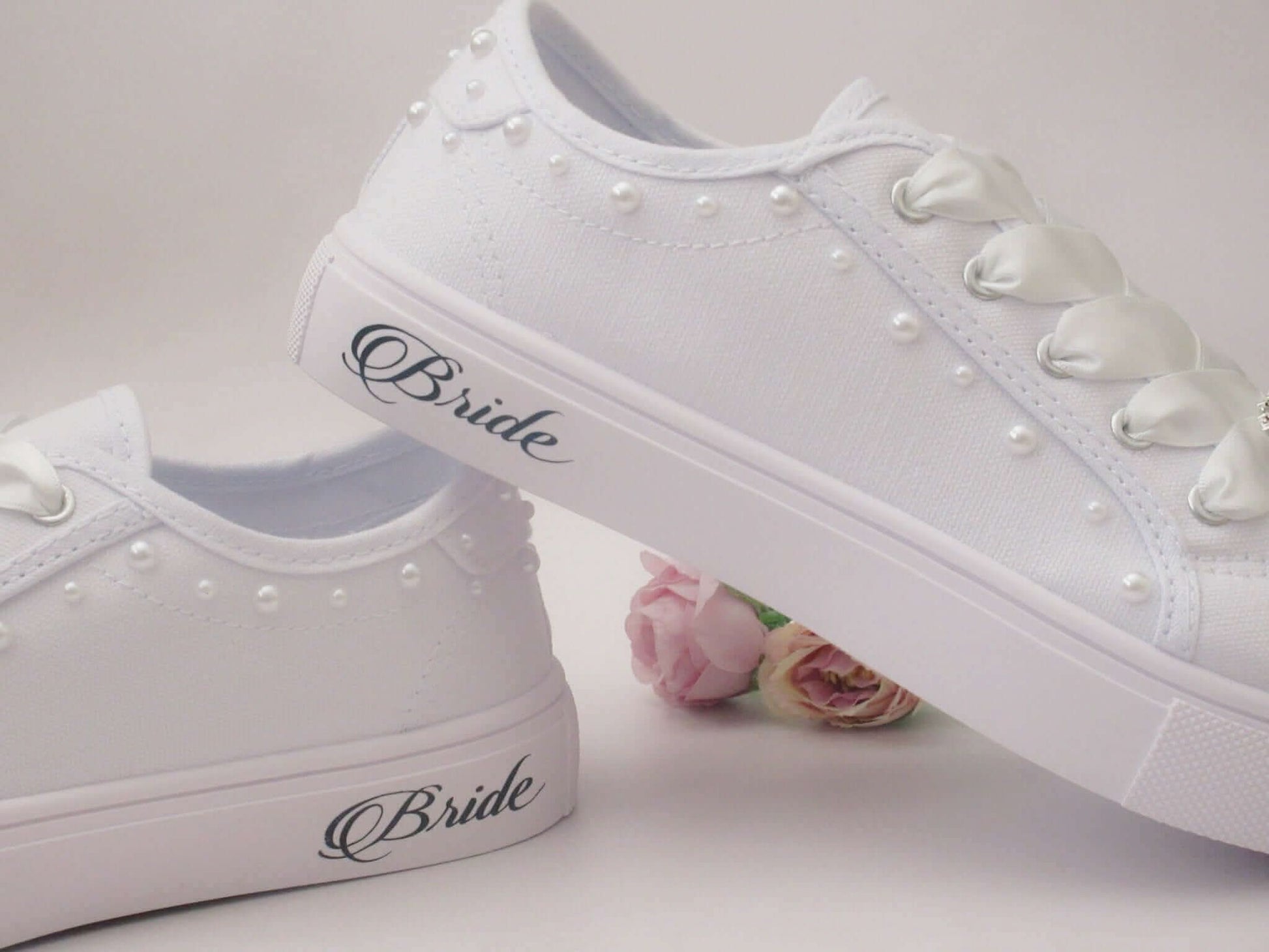 Pearl Detail Affordable Bride Trainers - Crystal Shoe Designs