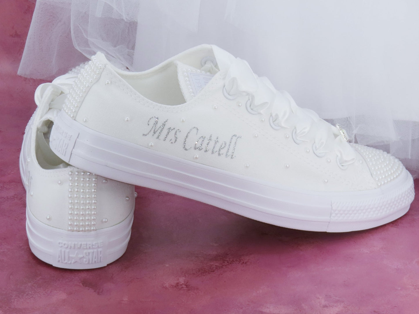 Personalised Custom Bridal Pearl Converse. - Crystal Shoe Designs