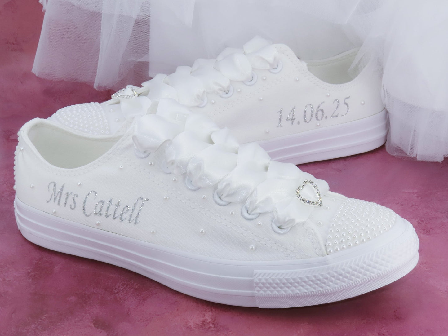 Personalised Custom Bridal Pearl Converse. - Crystal Shoe Designs