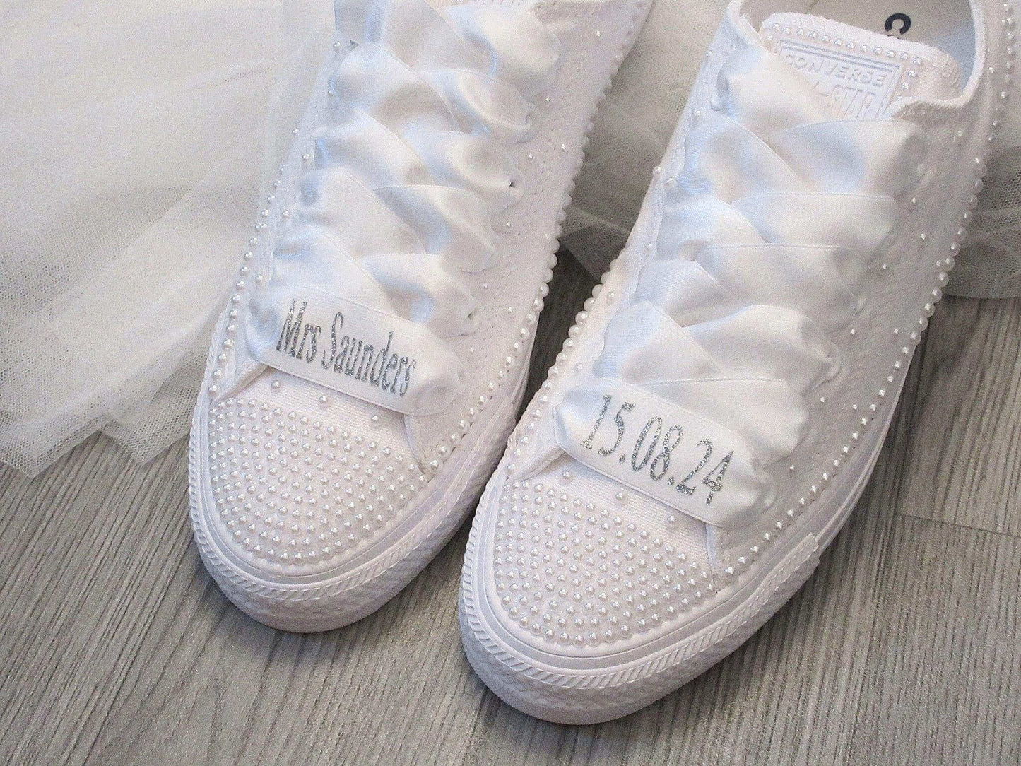 Personalised Ribbon Bridal Trainer Laces - Crystal Shoe Designs