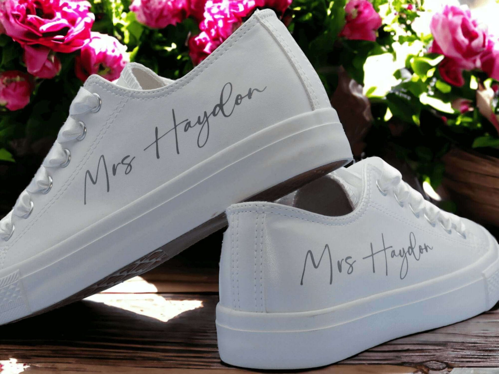 Personalised White Wedding Trainers. - Crystal Shoe Designs