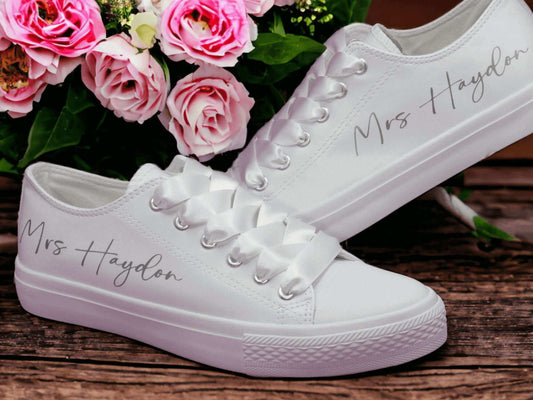 Personalised White Wedding Trainers. - Crystal Shoe Designs