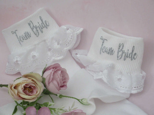 "Team Bride" Frill Socks - Crystal Shoe Designs