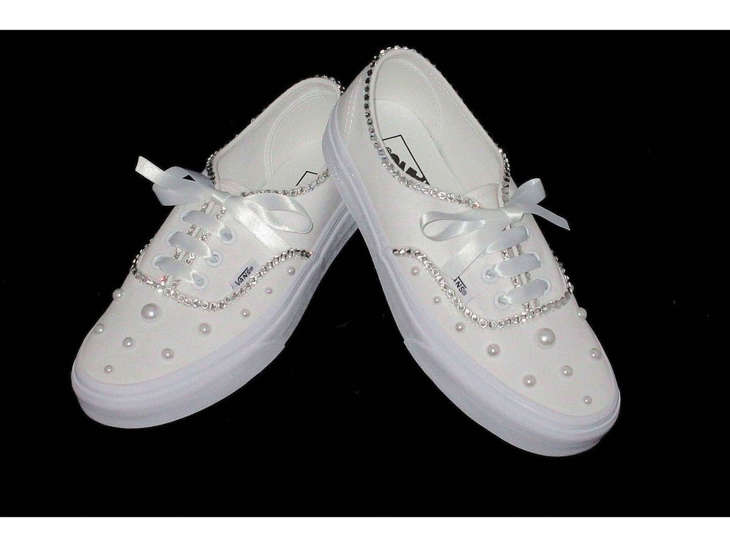 Wedding Bridal Custom Crystal & Pearl Vans, Bride Shoes, Wedding sneakers, Vans Authentic - Crystal Shoe Designs