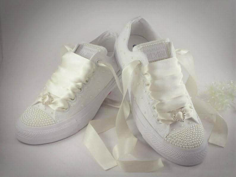 Wedding Bridal Custom Ivory Pearl Converse - Custom Bling Sneakers Trainers - Crystal Shoe Designs