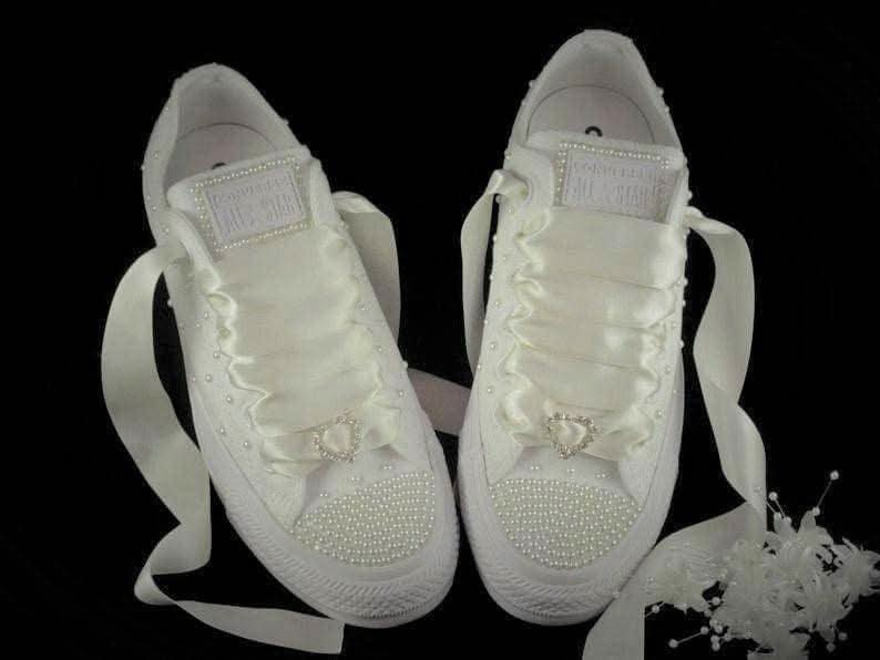 Wedding Bridal Custom Ivory Pearl Converse - Custom Bling Sneakers Trainers - Crystal Shoe Designs