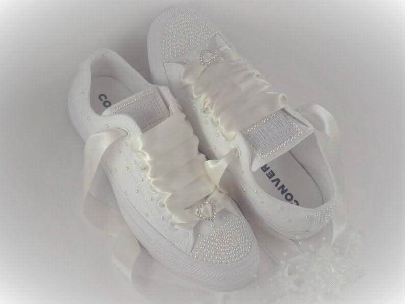 Wedding Bridal Custom Ivory Pearl Converse - Custom Bling Sneakers Trainers - Crystal Shoe Designs