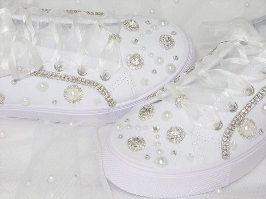 Wedding Bridal Sneakers/ Bride Embellished Shoes/ Custom Bling Sneakers/ Bridal Shoes. - Crystal Shoe Designs