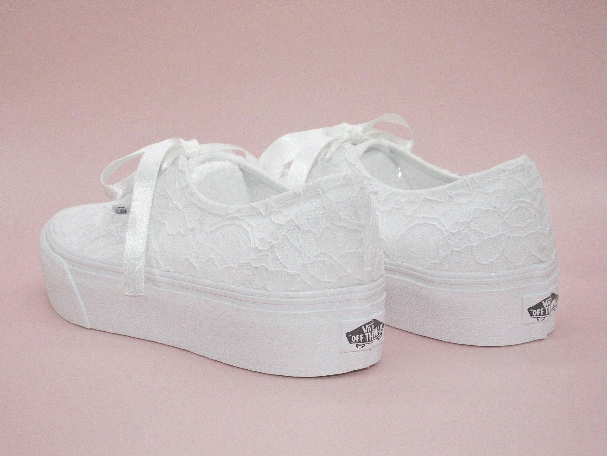 Wedding Bridal White Lace Platform Vans, Wedding Trainers for Brides, Vans Wedding Trainers. - Crystal Shoe Designs