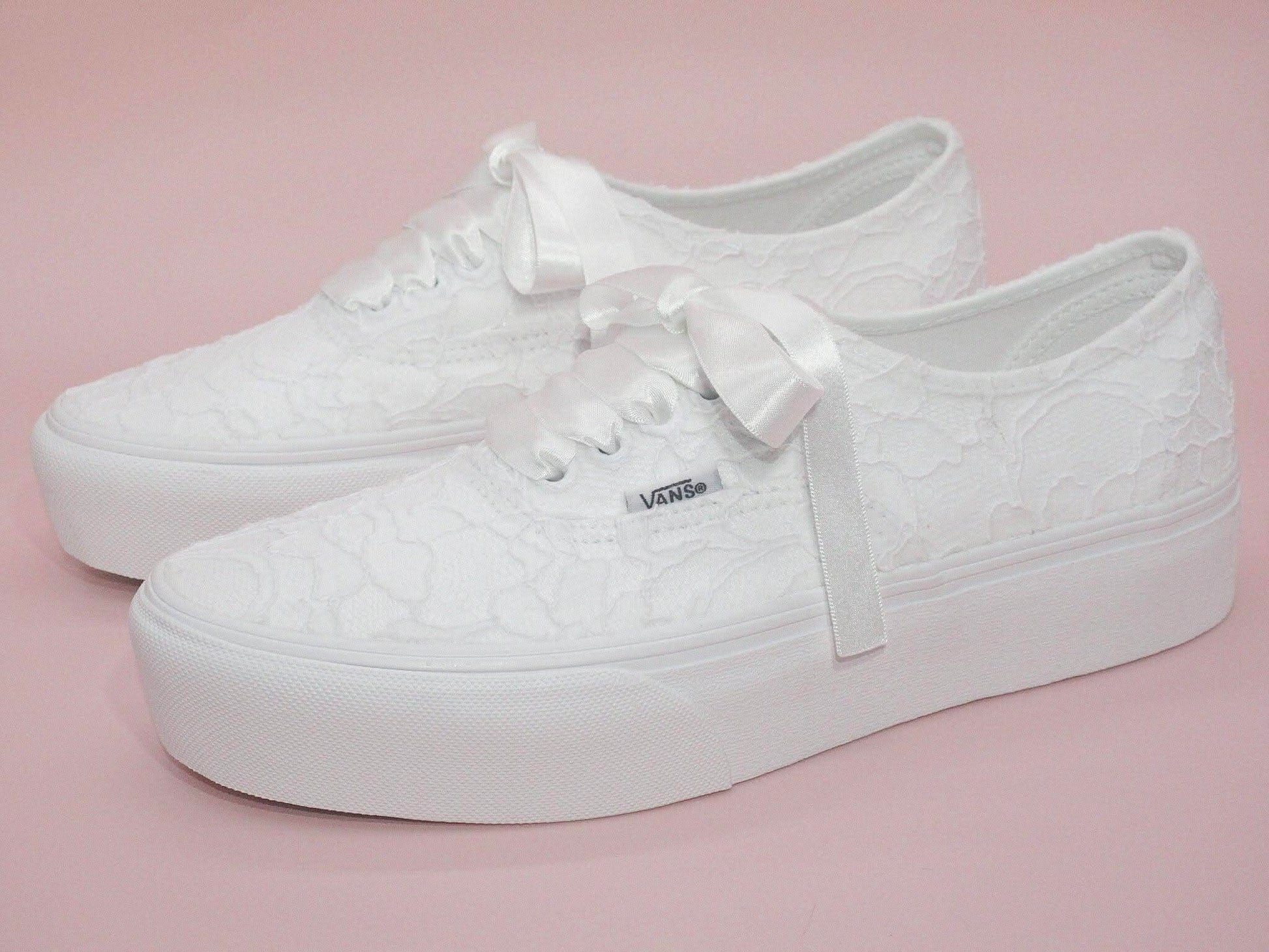 Wedding Bridal White Lace Platform Vans, Wedding Trainers for Brides, Vans Wedding Trainers. - Crystal Shoe Designs