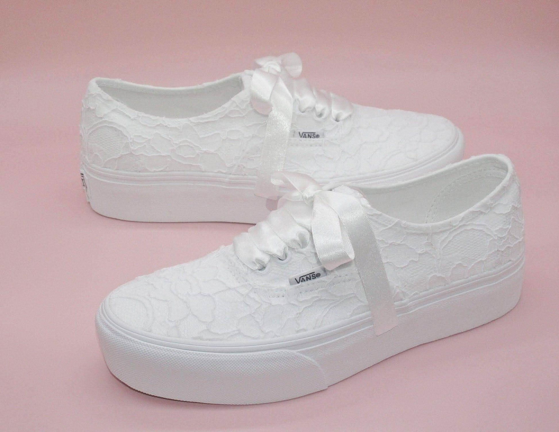 Wedding Bridal White Lace Platform Vans, Wedding Trainers for Brides, Vans Wedding Trainers. - Crystal Shoe Designs