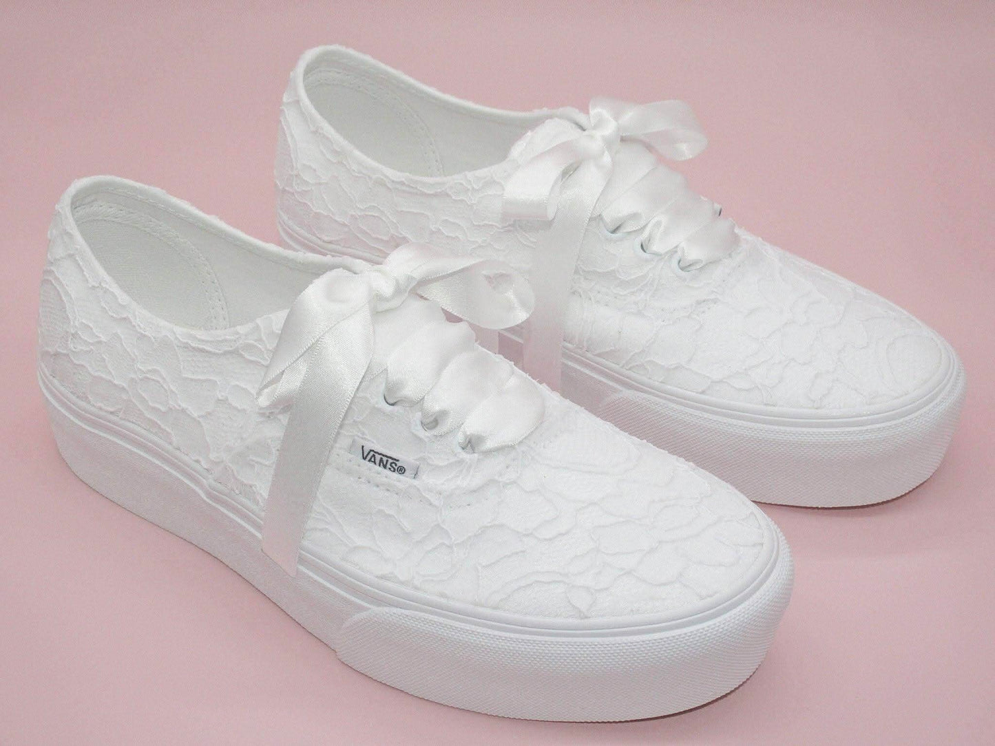 Wedding Bridal White Lace Platform Vans, Wedding Trainers for Brides, Vans Wedding Trainers. - Crystal Shoe Designs