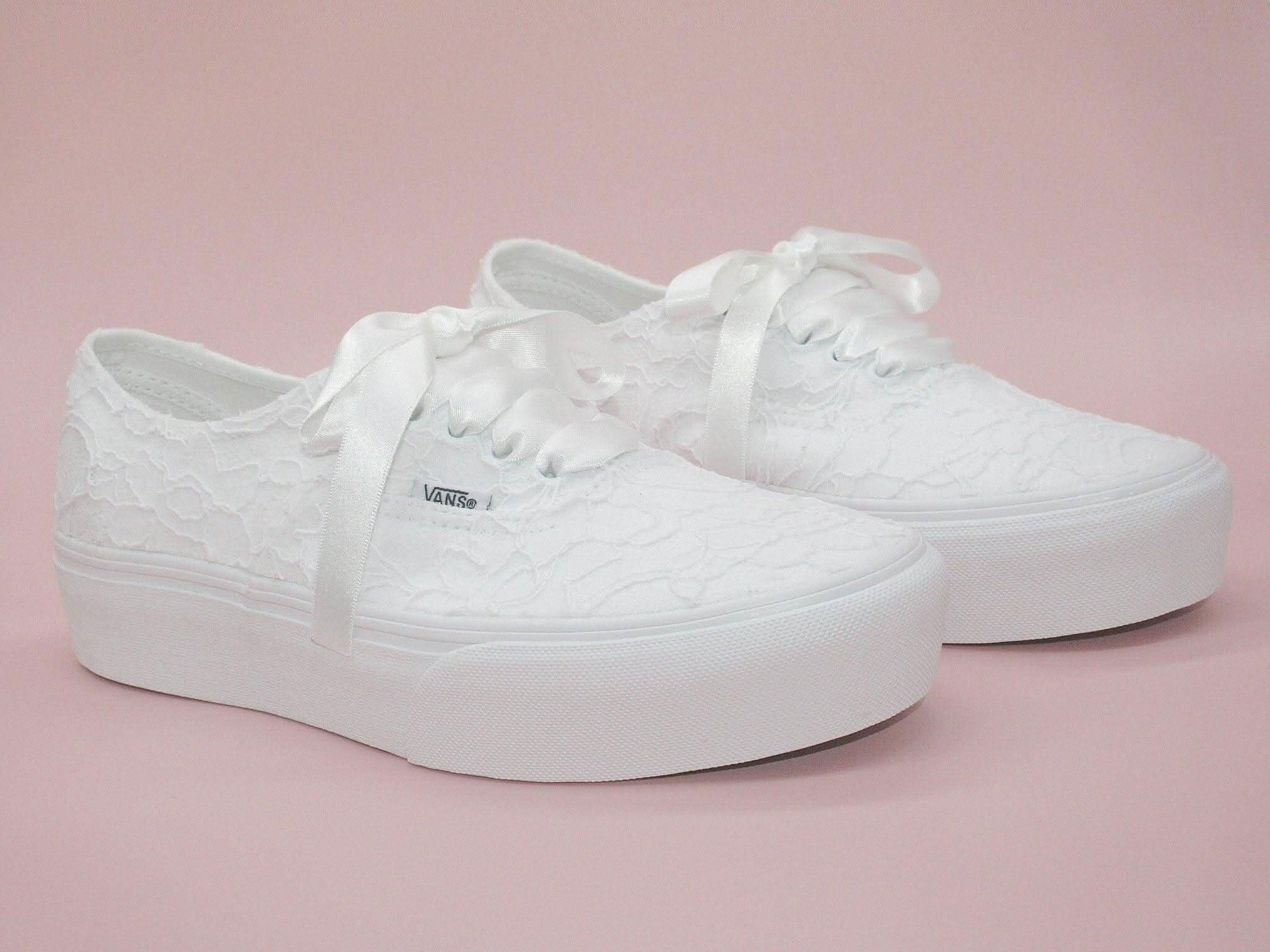 Wedding Bridal White Lace Platform Vans, Wedding Trainers for Brides, Vans Wedding Trainers. - Crystal Shoe Designs