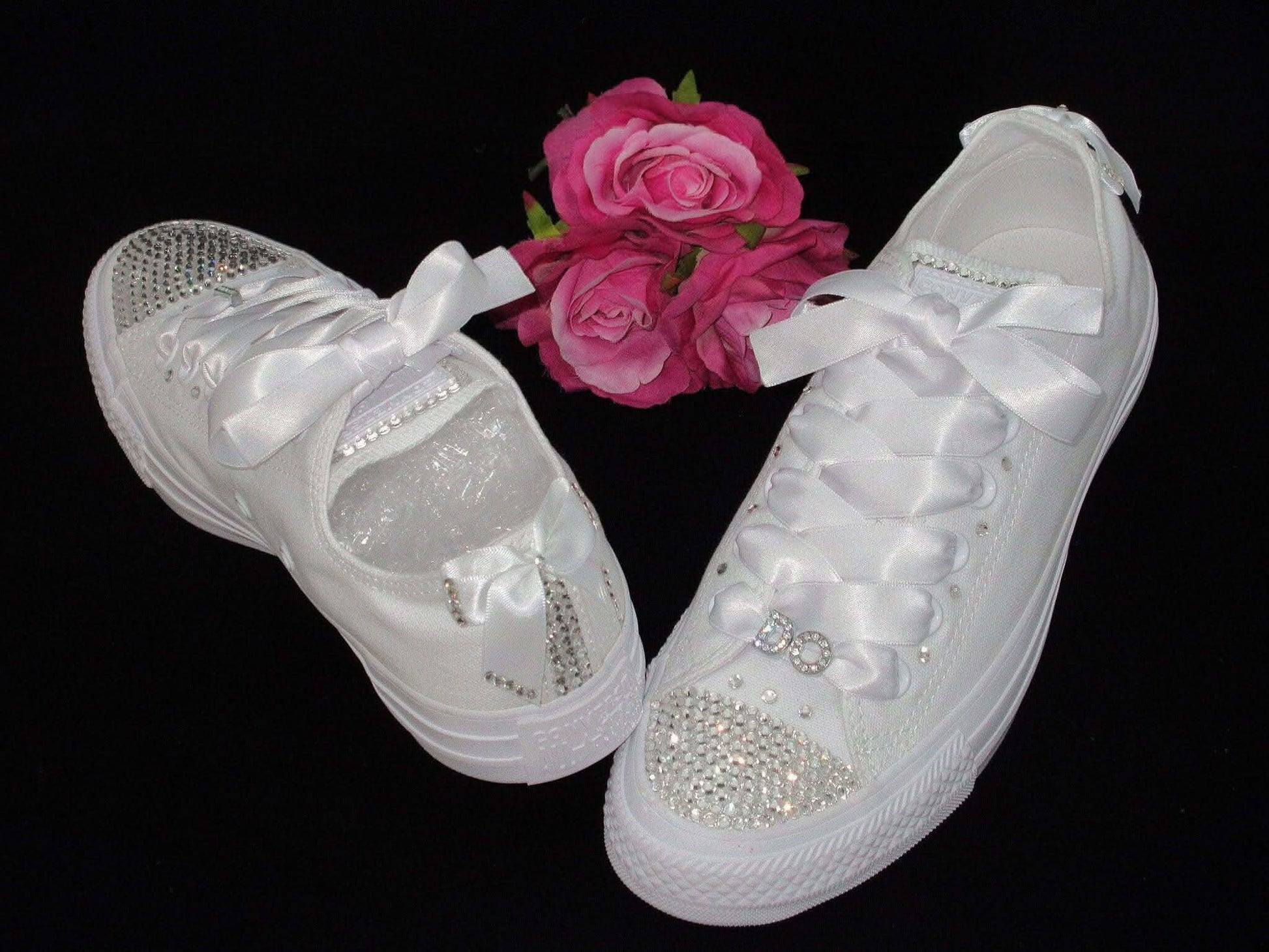 Wedding Bride "I DO" Custom Crystal Converse Sneakers, Bride Converse - Crystal Shoe Designs