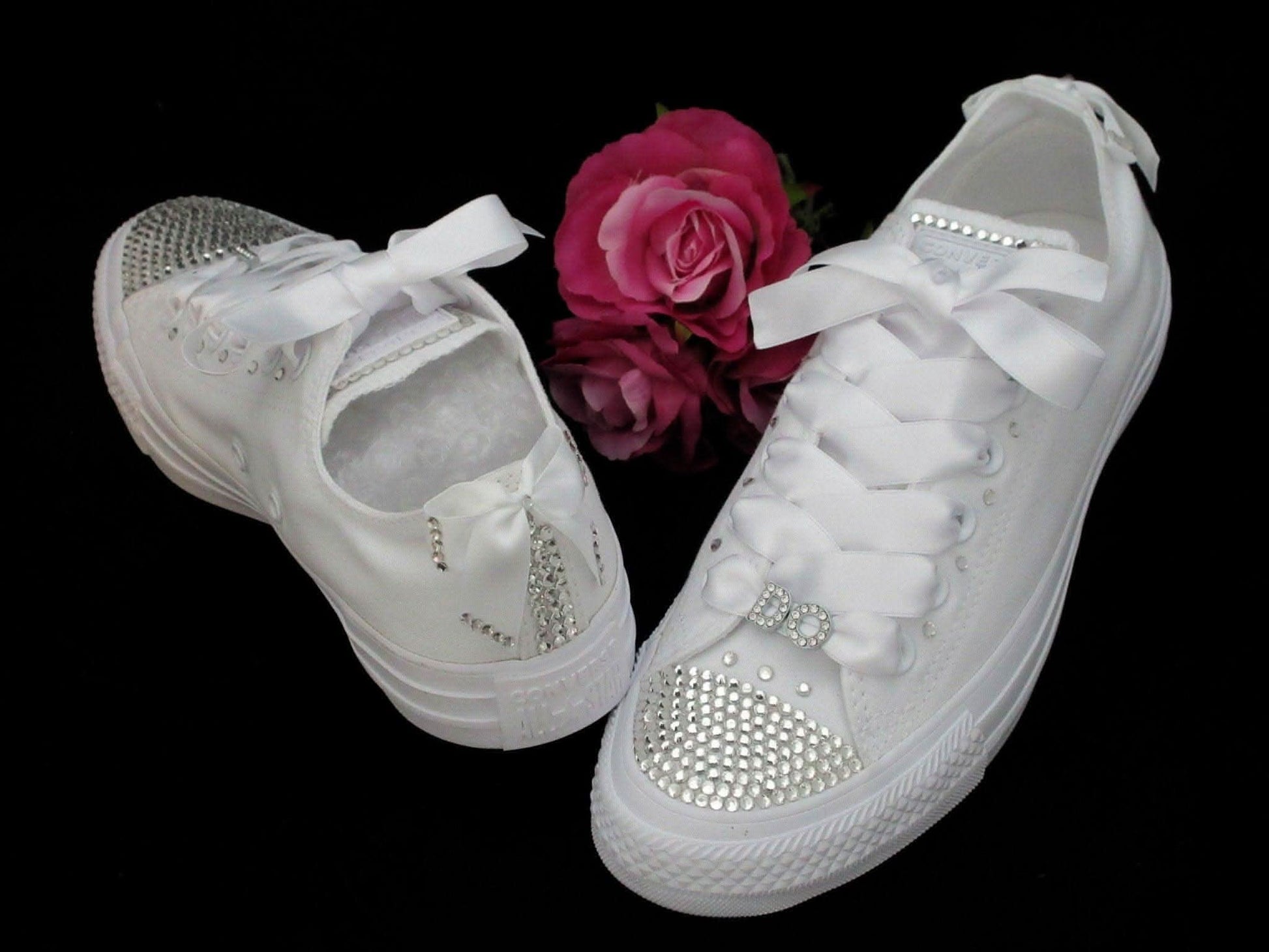 Wedding Bride "I DO" Custom Crystal Converse Sneakers, Bride Converse - Crystal Shoe Designs