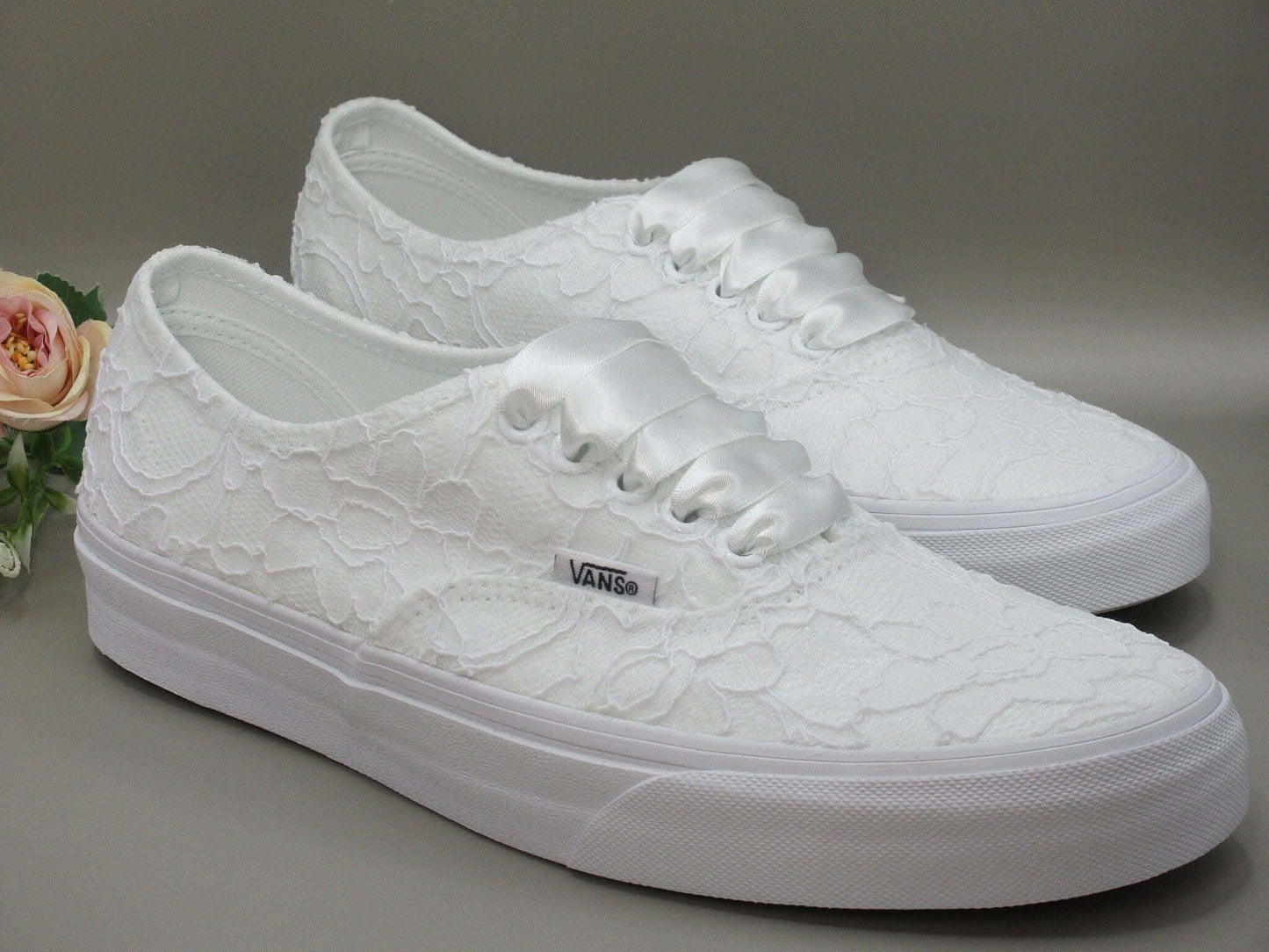 White Lace Vans Wedding Trainers For Brides. - Crystal Shoe Designs