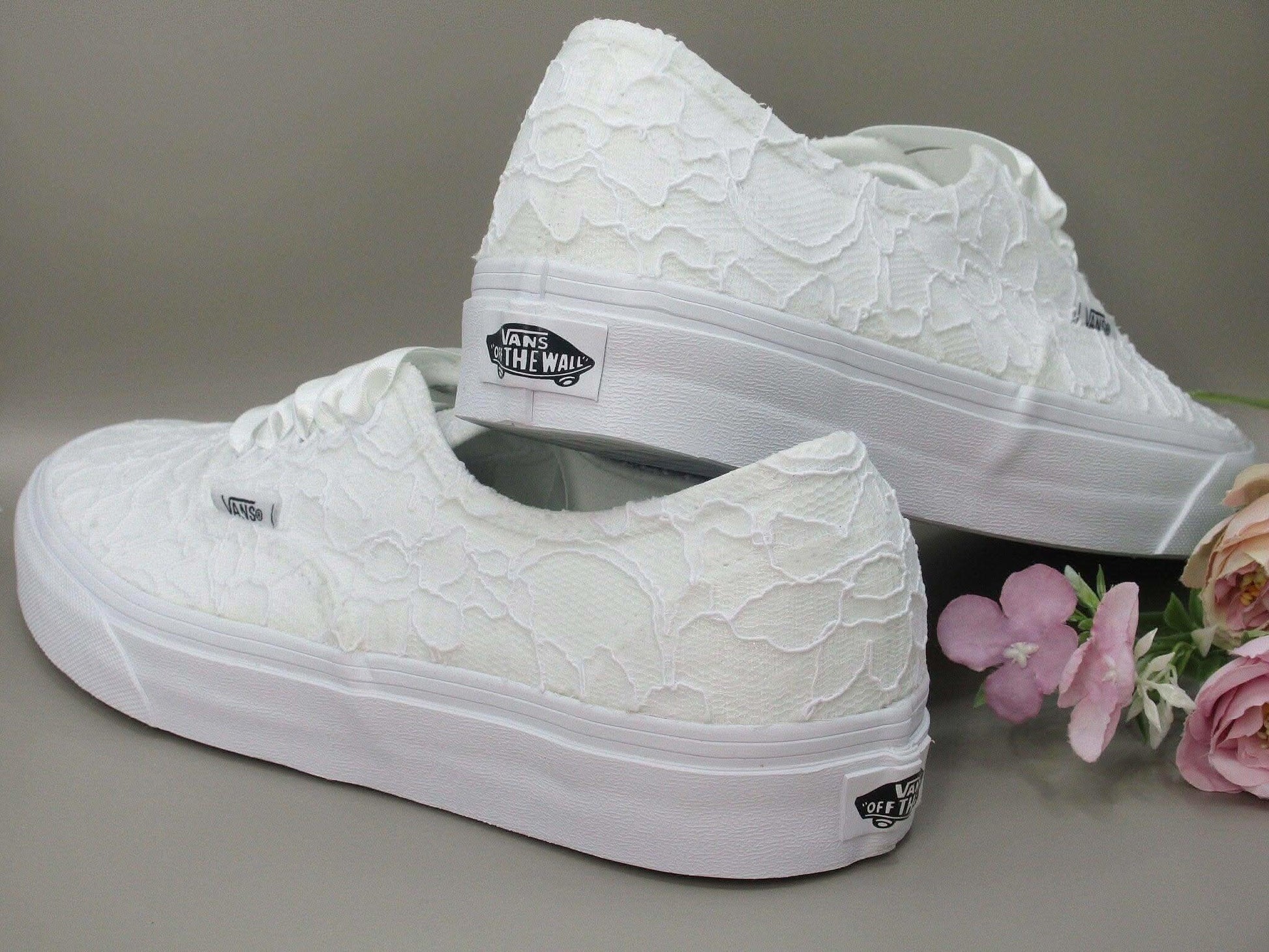 White Lace Vans Wedding Trainers For Brides. - Crystal Shoe Designs