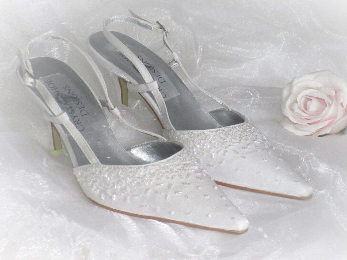 White Wedding Shoes, Bridal Heels, Strappy Wedding Shoes. - Crystal Shoe Designs