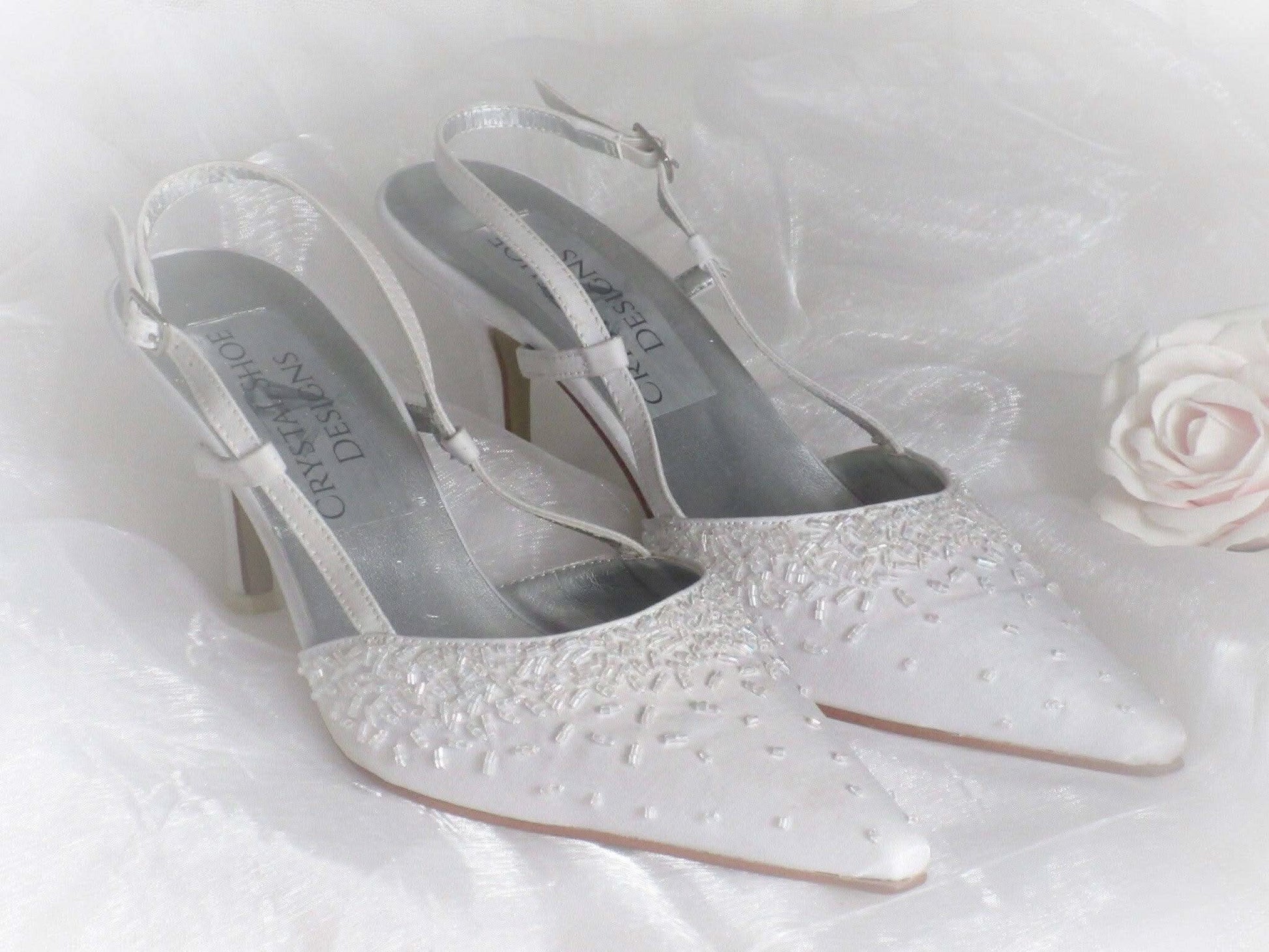 White Wedding Shoes, Bridal Heels, Strappy Wedding Shoes. - Crystal Shoe Designs