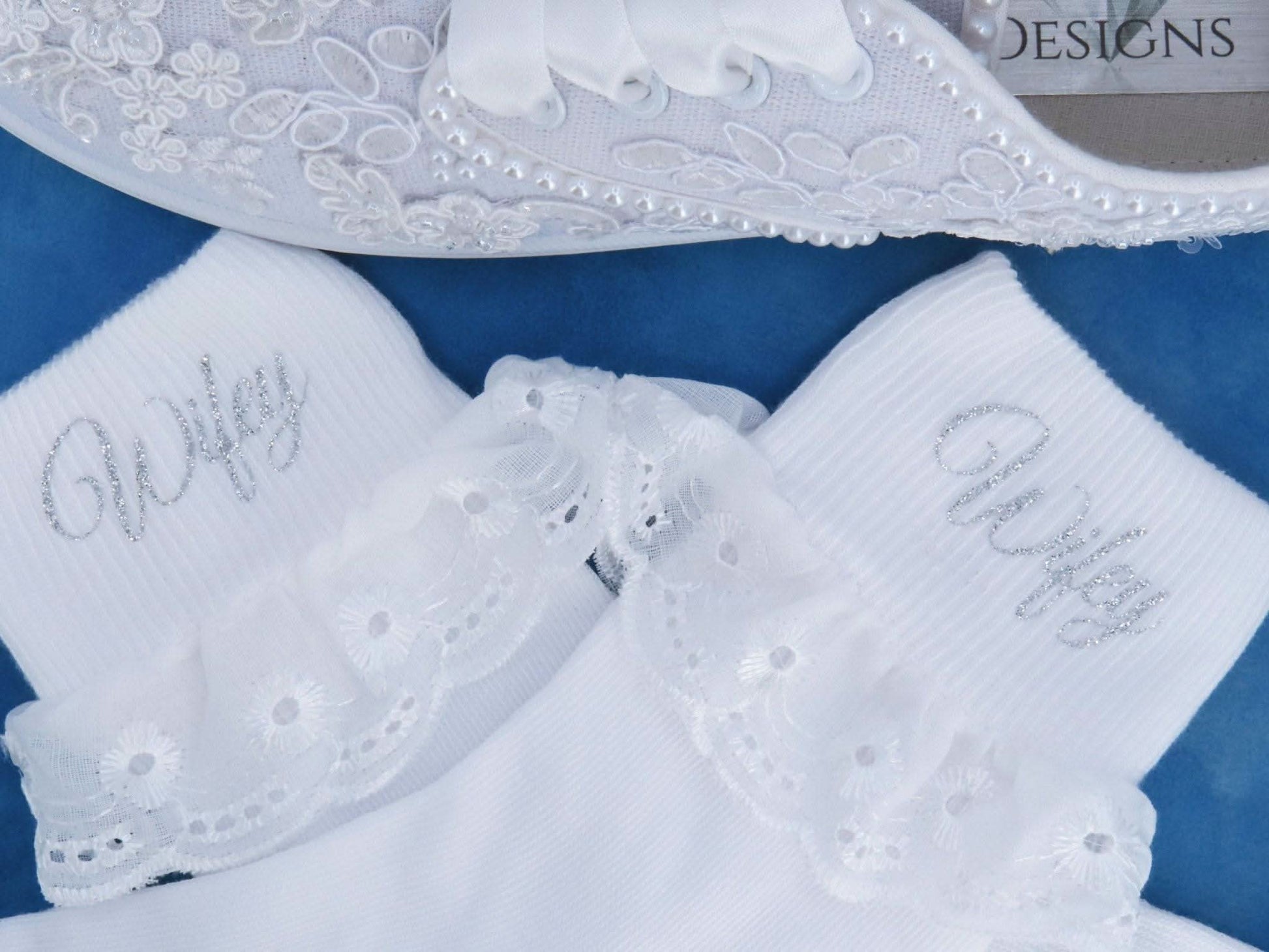 "Wifey" Personalised Bridal Frill Socks, - Crystal Shoe Designs